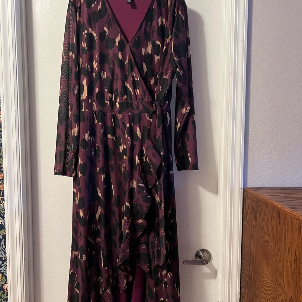 Christian Siriano Plum and Black Wrap Maxi Dress with Ruffle Detail